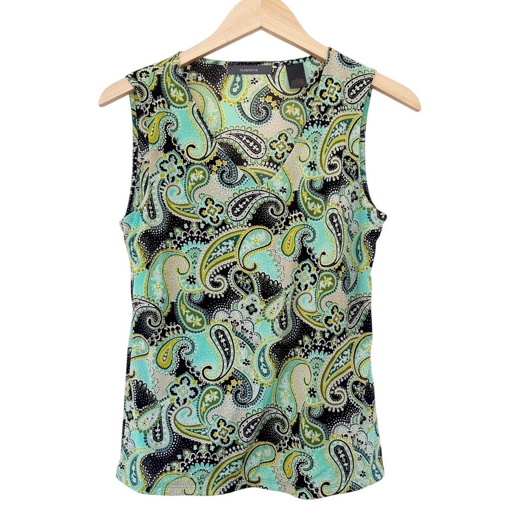 Y2K Liz Claiborne Green Paisley Semi Sheer Tank Top Sz M